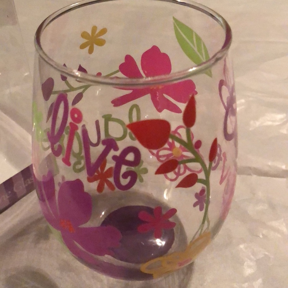 NWOT Hand painted wine glass. 20 oz.  Cute design. Live, Love, Laugh
